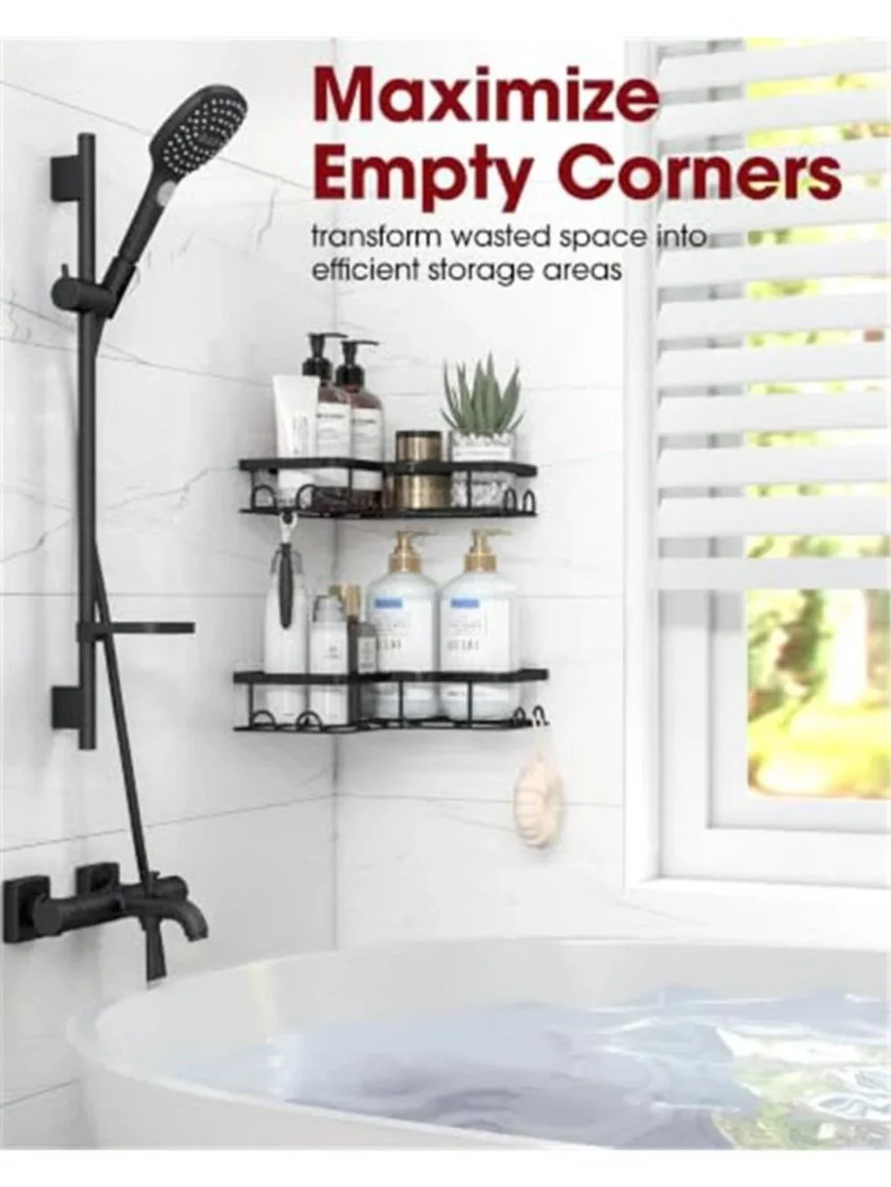 Black Corner Shower Caddy Adhesive No Drilling Bathroom Shelves